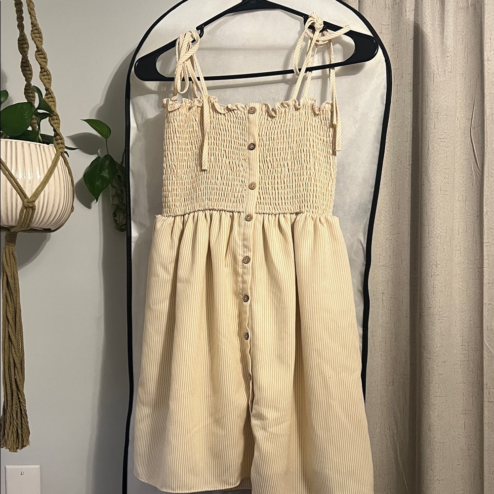 Yellow Button-Down Sundress with Tie Straps